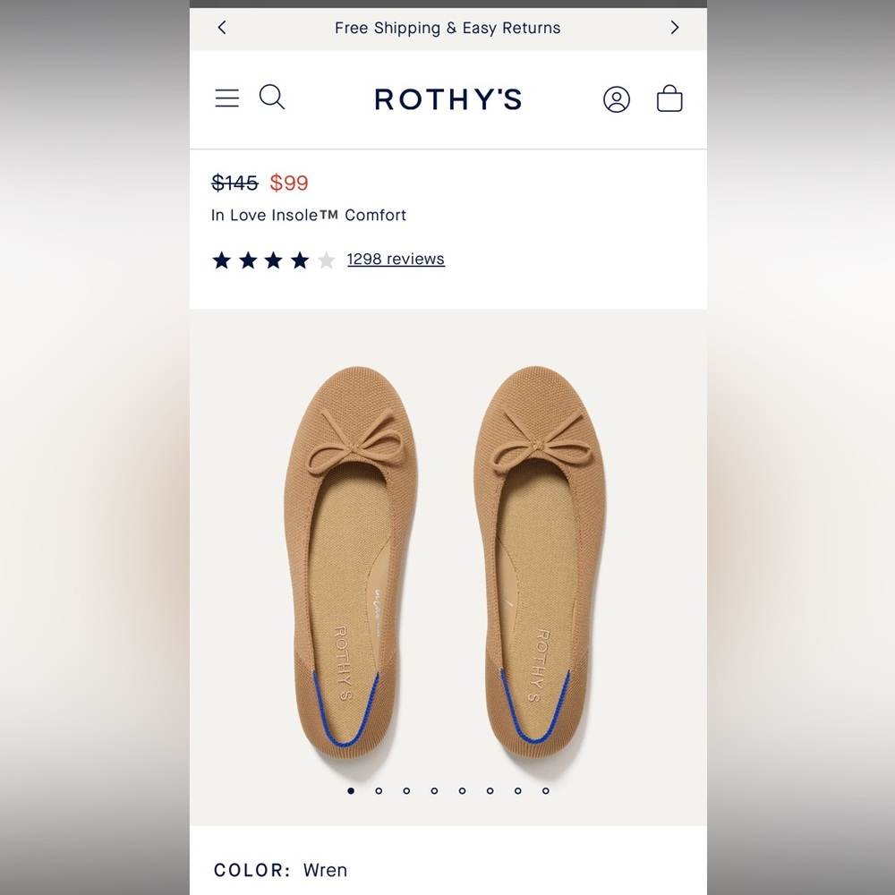 Rothy’s the Ballet Flat wren size 7.5 - new in box